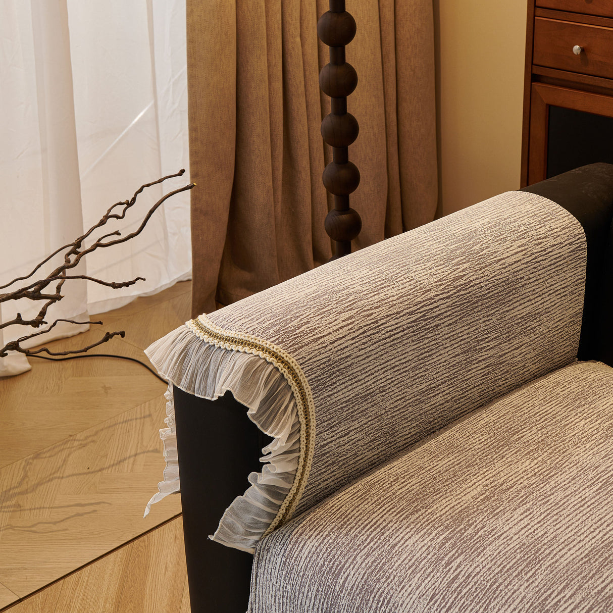 French Vintage Style Couch Cover with Skirt, Non-Slip Sectional Furniture Covers