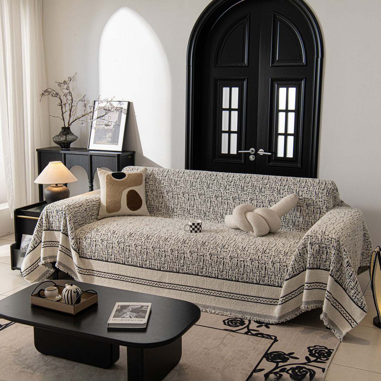 Textured Woven Furniture Protector for Couch, Rustic Farmhouse Sofa Throw Blanket