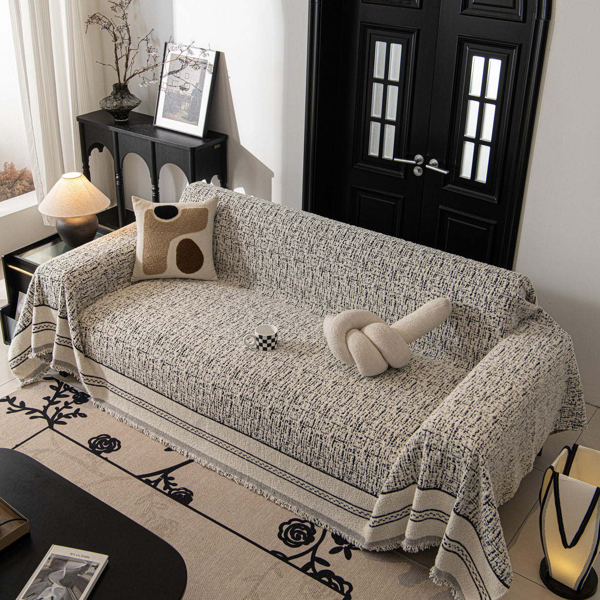 Textured Woven Furniture Protector for Couch, Rustic Farmhouse Sofa Throw Blanket