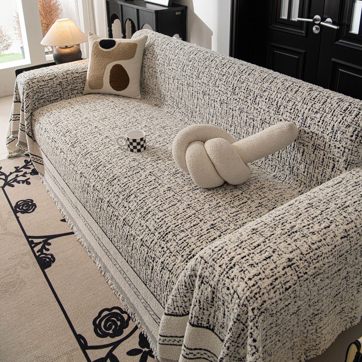 Textured Woven Furniture Protector for Couch, Rustic Farmhouse Sofa Throw Blanket