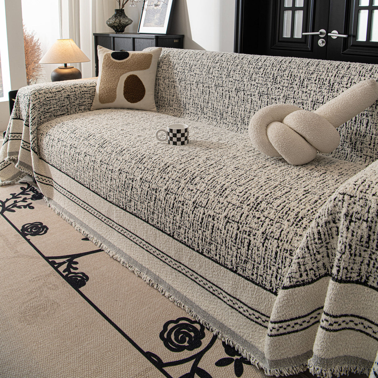 Textured Woven Furniture Protector for Couch, Rustic Farmhouse Sofa Throw Blanket