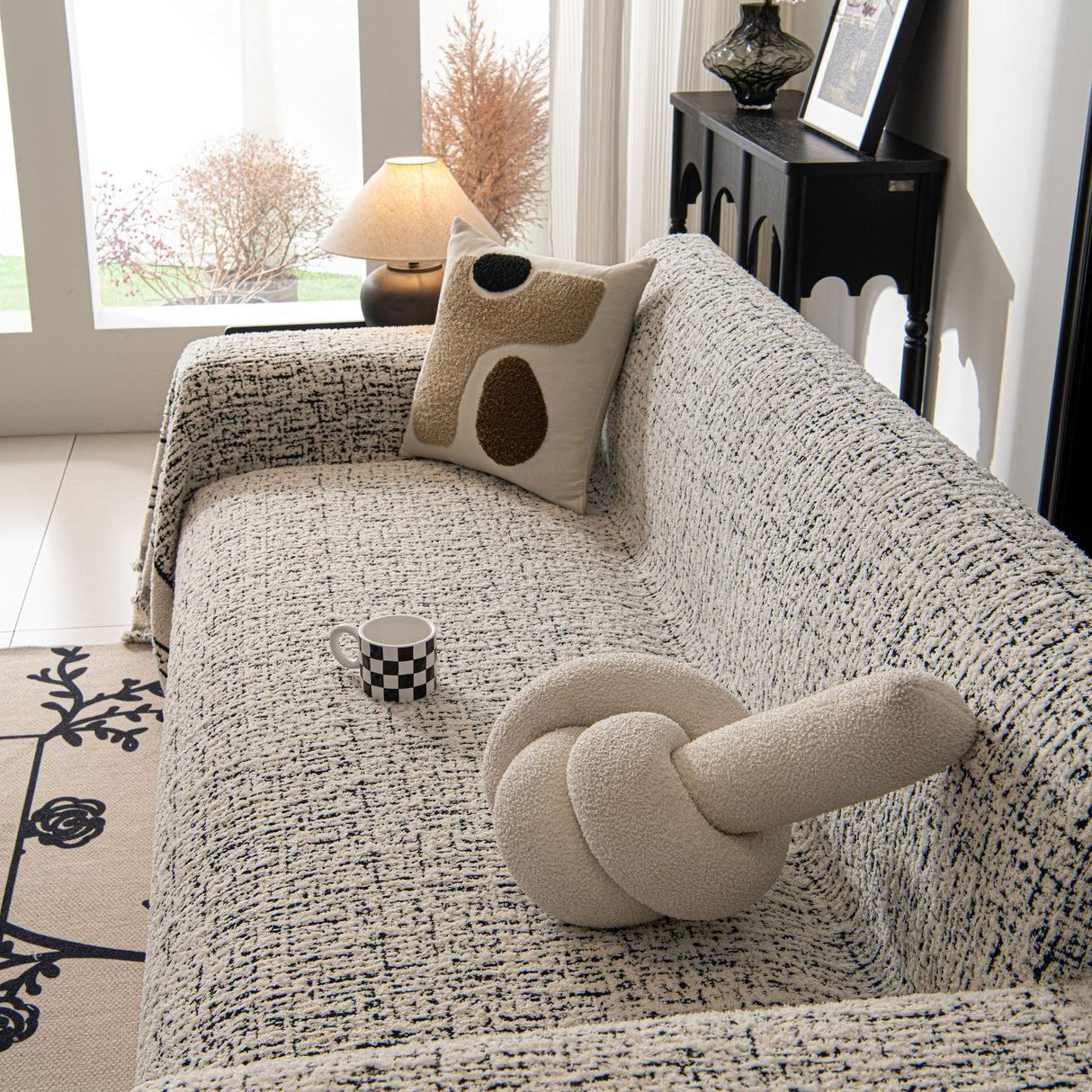 Textured Woven Furniture Protector for Couch, Rustic Farmhouse Sofa Throw Blanket