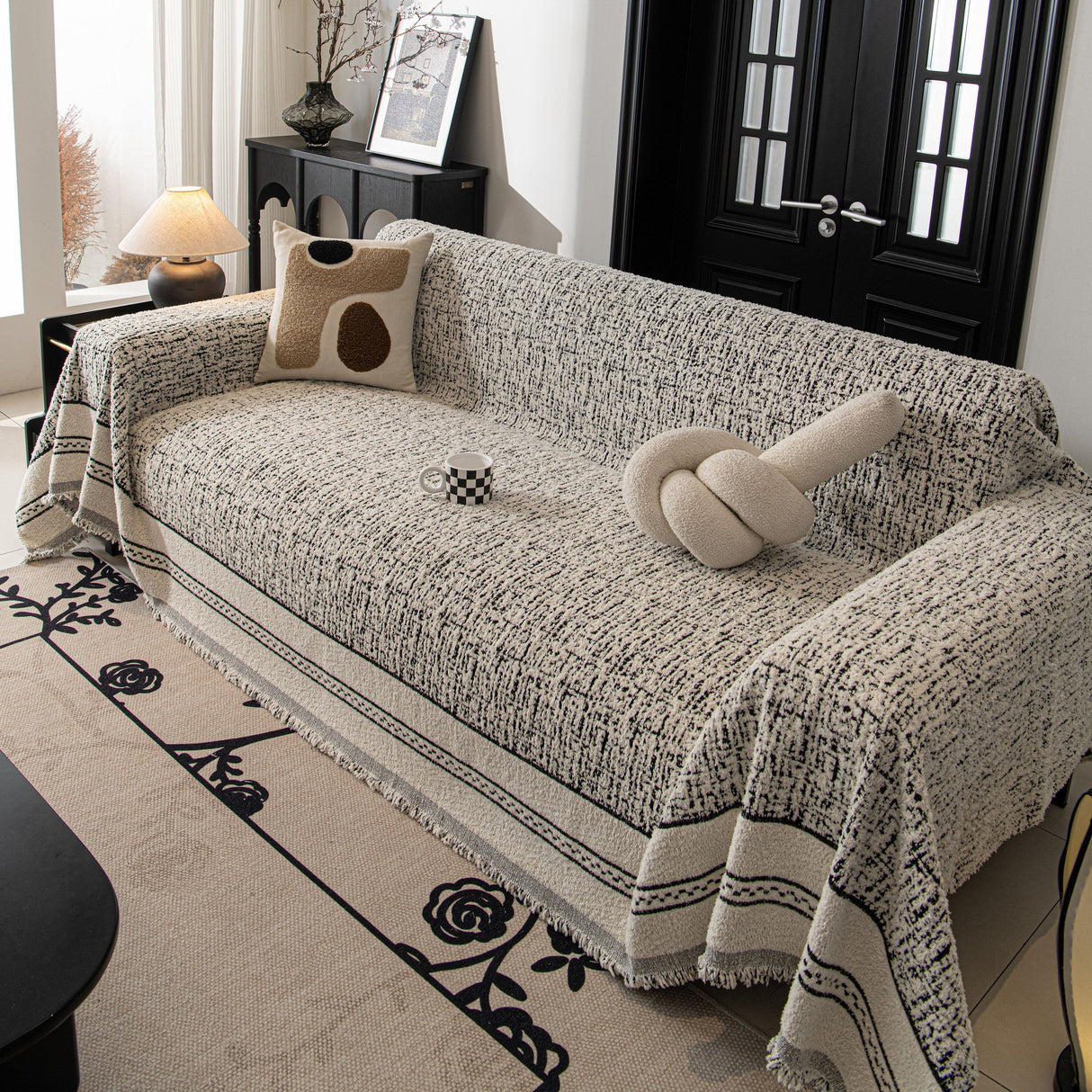 Textured Woven Furniture Protector for Couch, Rustic Farmhouse Sofa Throw Blanket