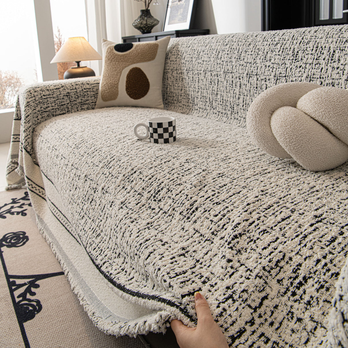 Textured Woven Furniture Protector for Couch, Rustic Farmhouse Sofa Throw Blanket