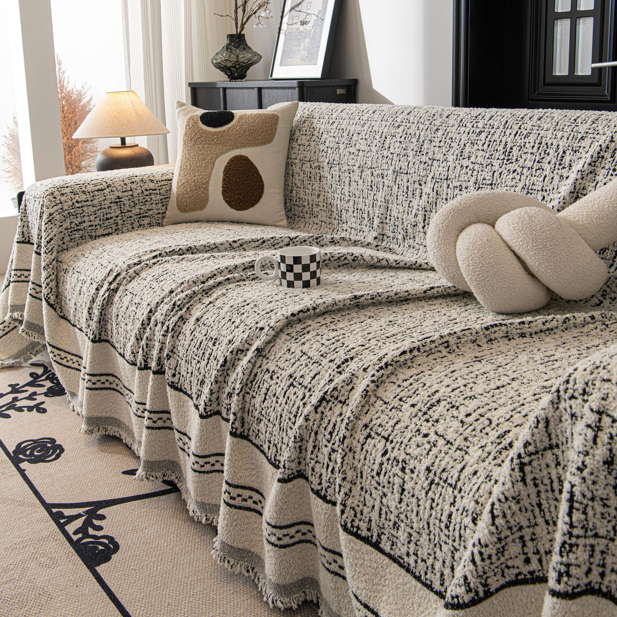 Textured Woven Furniture Protector for Couch, Rustic Farmhouse Sofa Throw Blanket