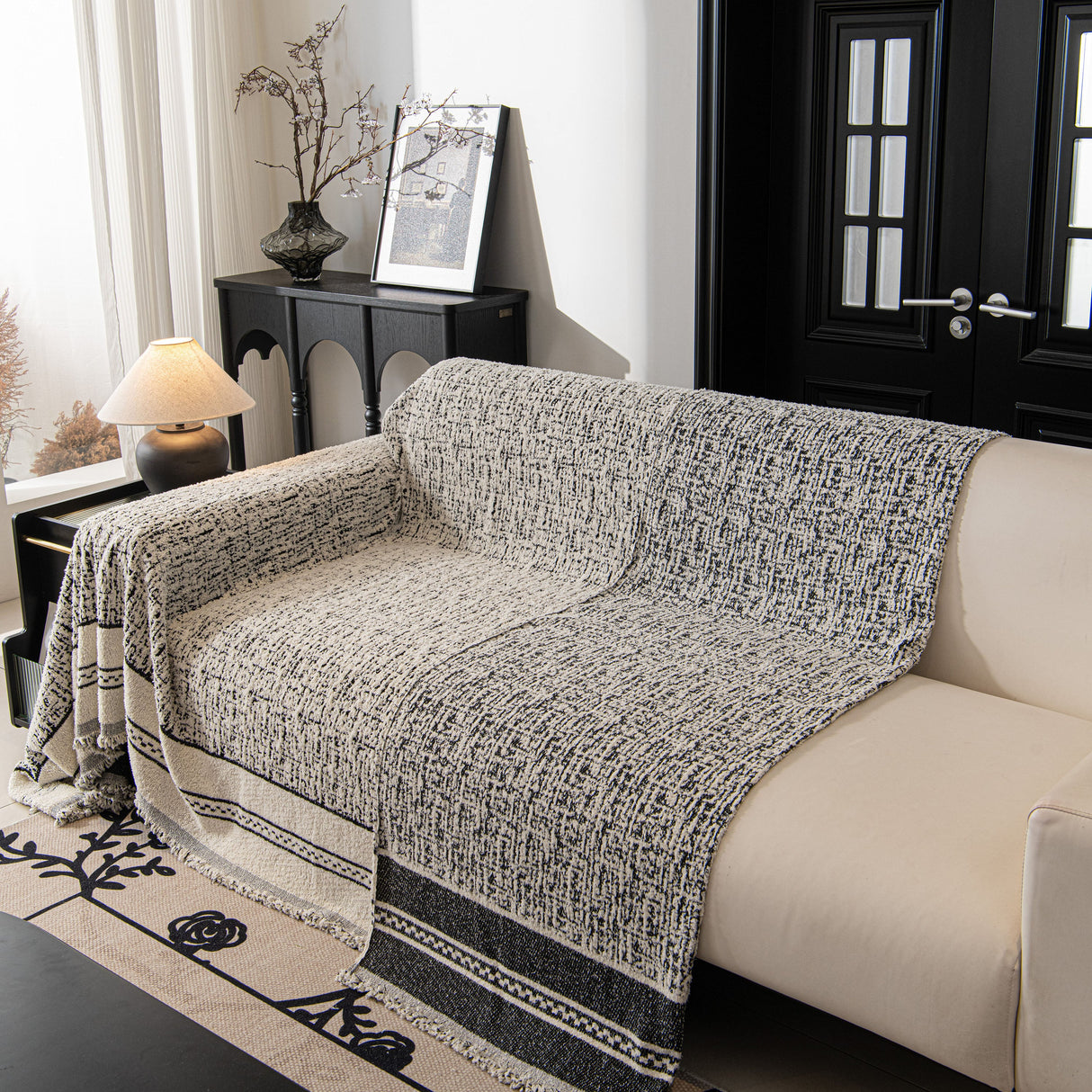 Textured Woven Furniture Protector for Couch, Rustic Farmhouse Sofa Throw Blanket