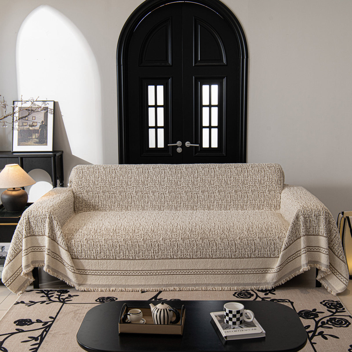 Textured Woven Furniture Protector for Couch, Rustic Farmhouse Sofa Throw Blanket