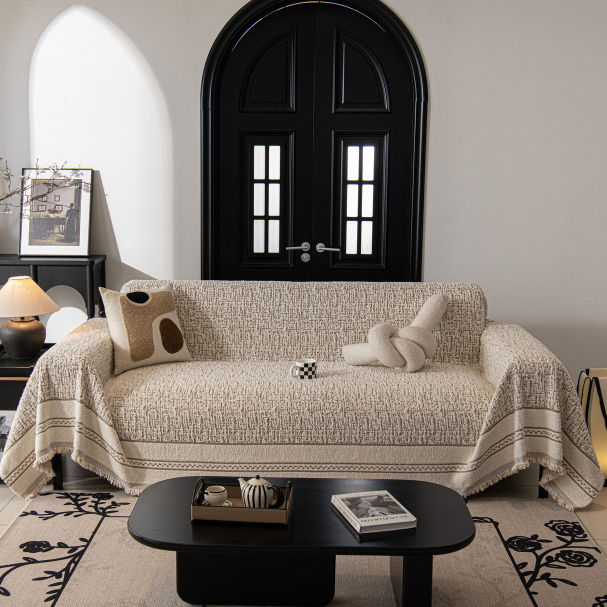 Textured Woven Furniture Protector for Couch, Rustic Farmhouse Sofa Throw Blanket