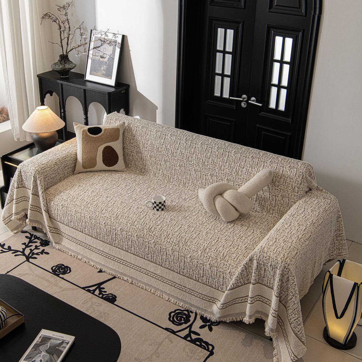 Textured Woven Furniture Protector for Couch, Rustic Farmhouse Sofa Throw Blanket