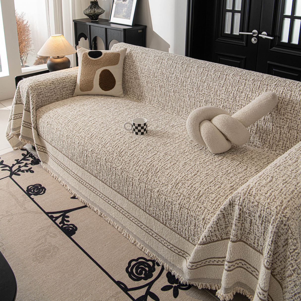 Textured Woven Furniture Protector for Couch, Rustic Farmhouse Sofa Throw Blanket