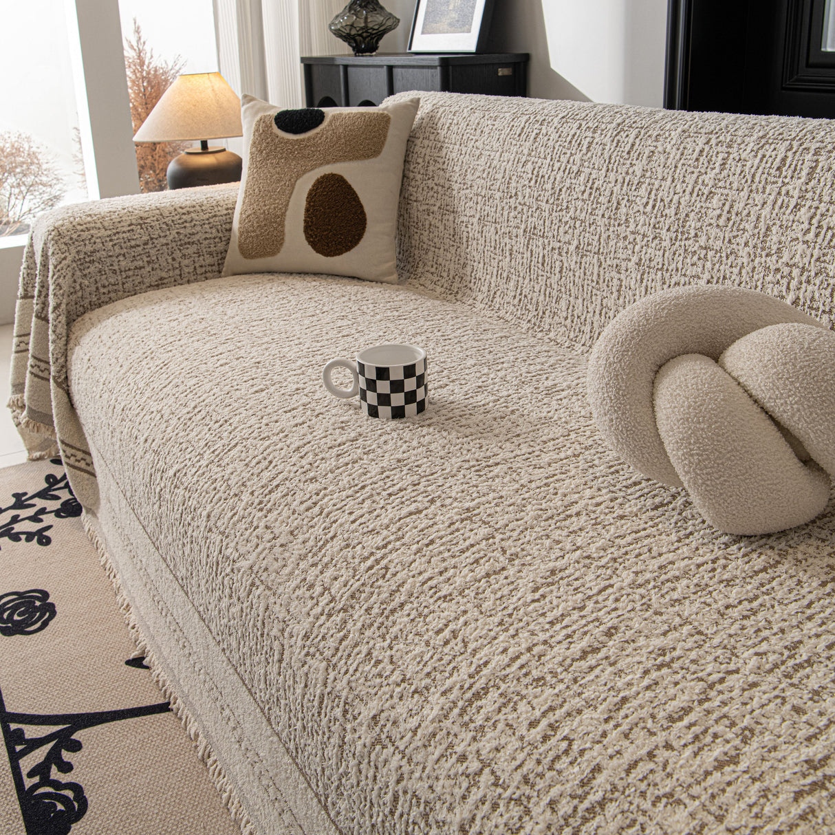 Textured Woven Furniture Protector for Couch, Rustic Farmhouse Sofa Throw Blanket