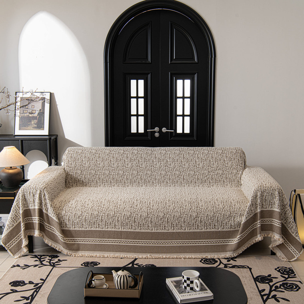 Textured Woven Furniture Protector for Couch, Rustic Farmhouse Sofa Throw Blanket