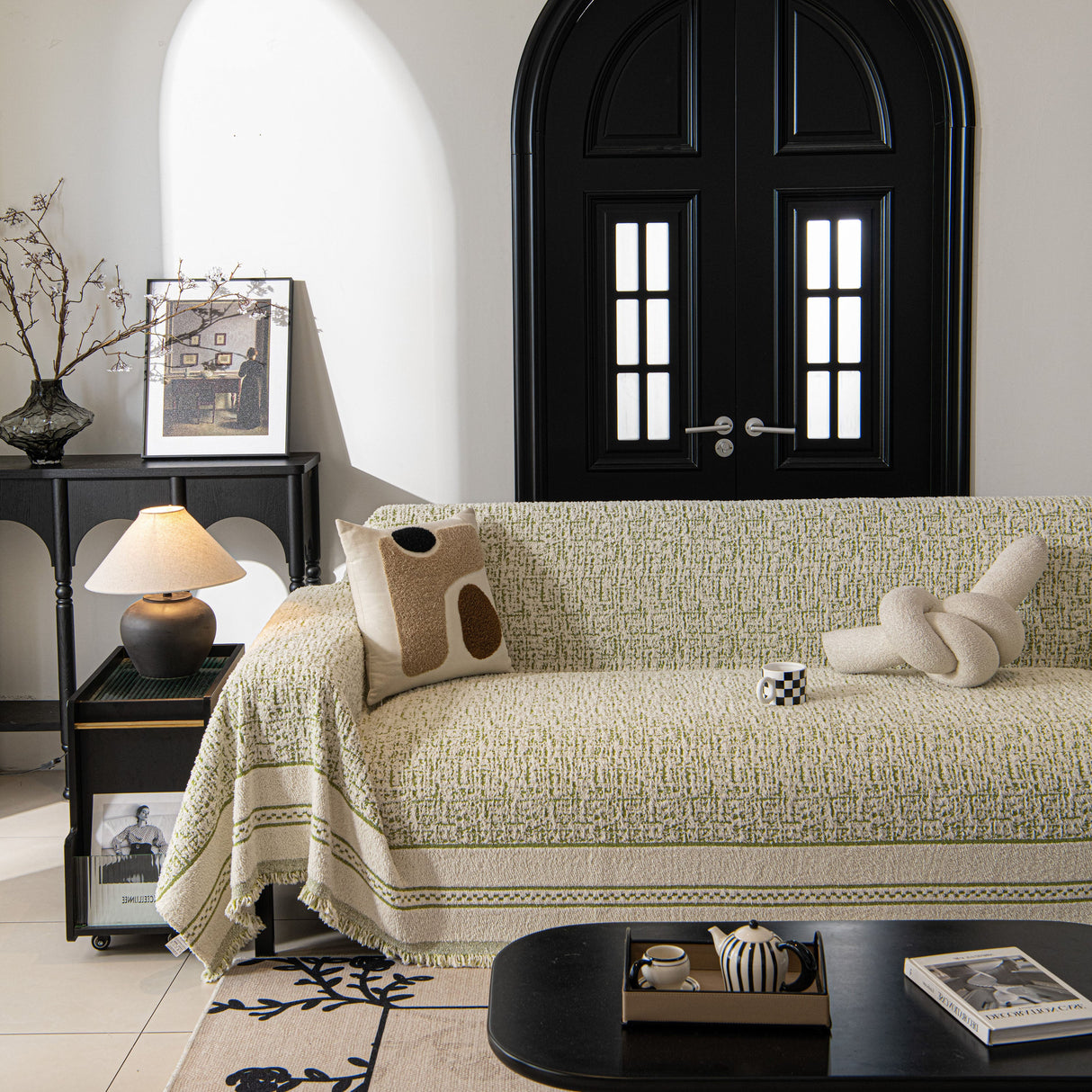 Textured Woven Furniture Protector for Couch, Rustic Farmhouse Sofa Throw Blanket