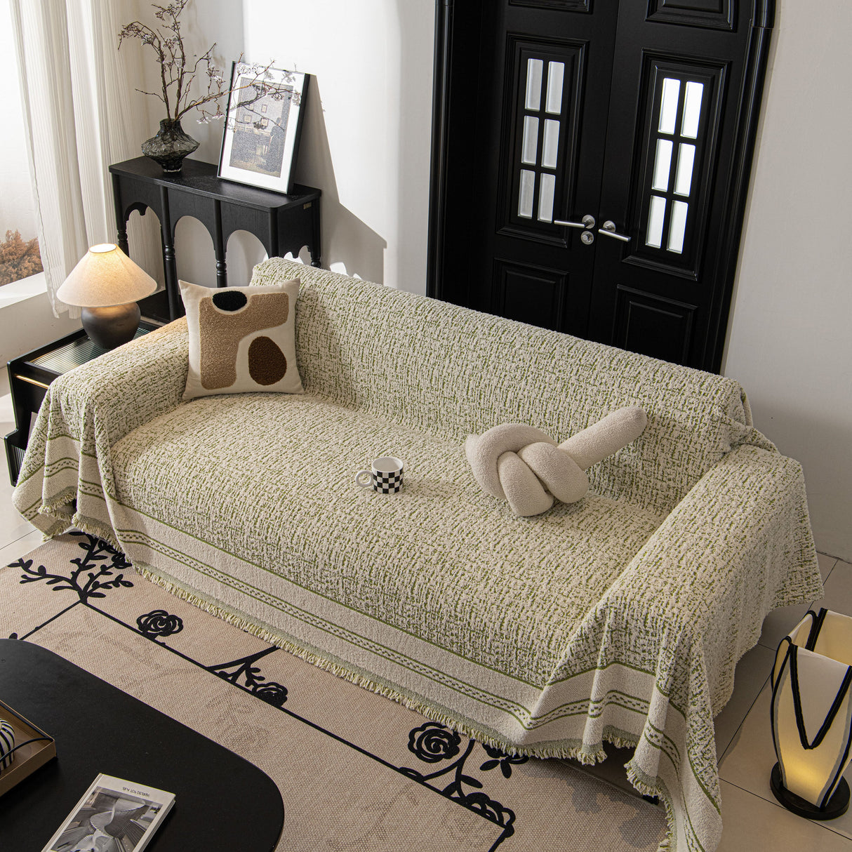 Textured Woven Furniture Protector for Couch, Rustic Farmhouse Sofa Throw Blanket