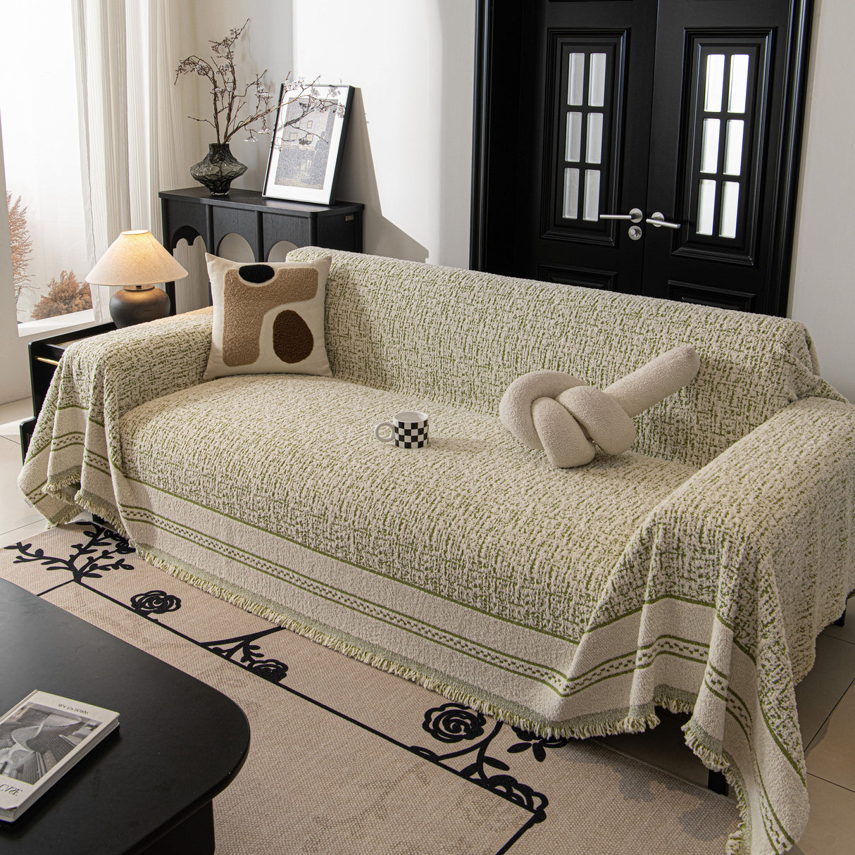 Textured Woven Furniture Protector for Couch, Rustic Farmhouse Sofa Throw Blanket