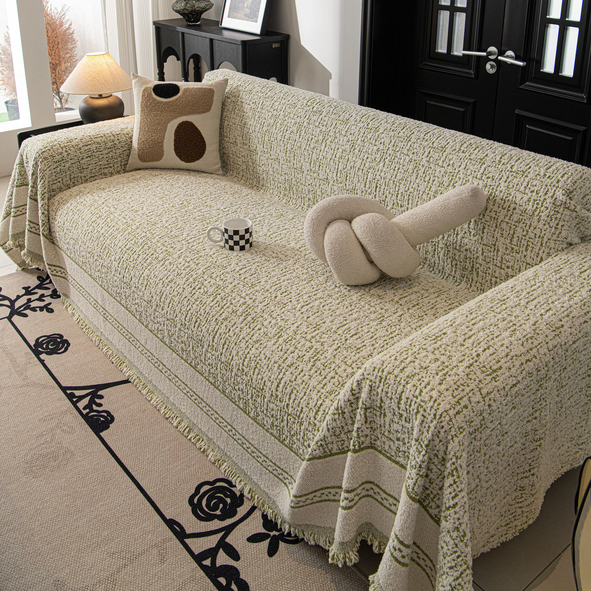 Textured Woven Furniture Protector for Couch, Rustic Farmhouse Sofa Throw Blanket