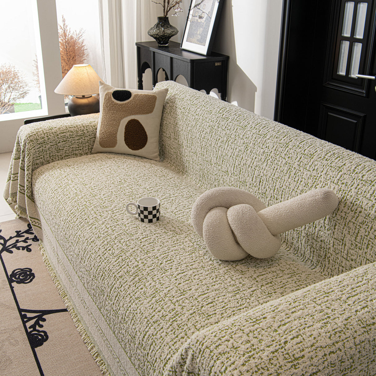 Textured Woven Furniture Protector for Couch, Rustic Farmhouse Sofa Throw Blanket