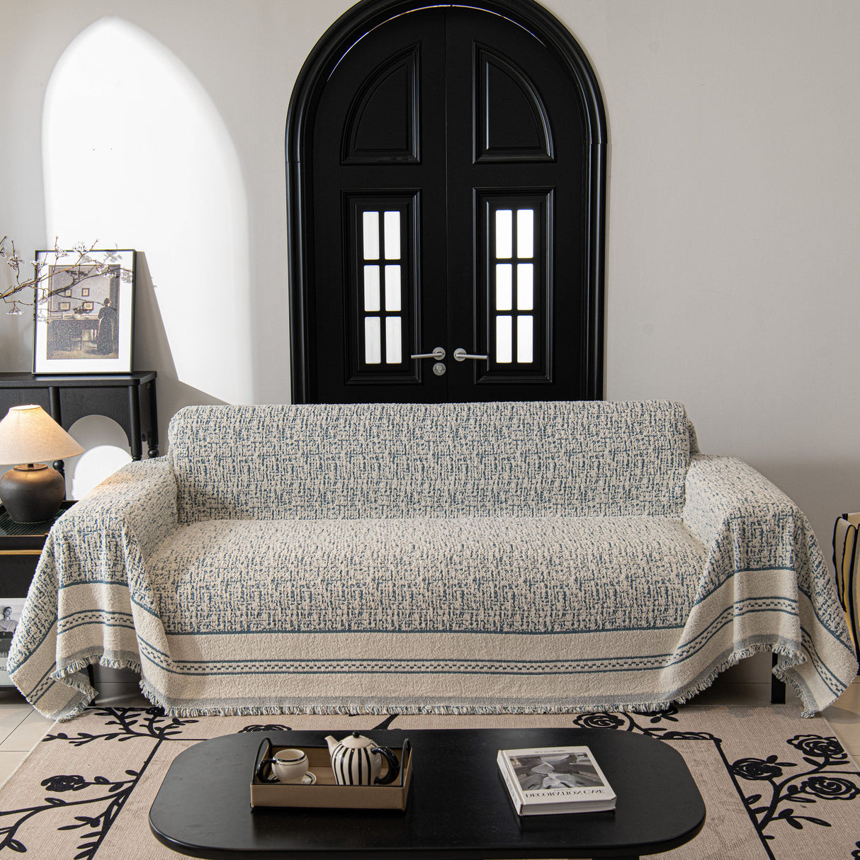 Textured Woven Furniture Protector for Couch, Rustic Farmhouse Sofa Throw Blanket