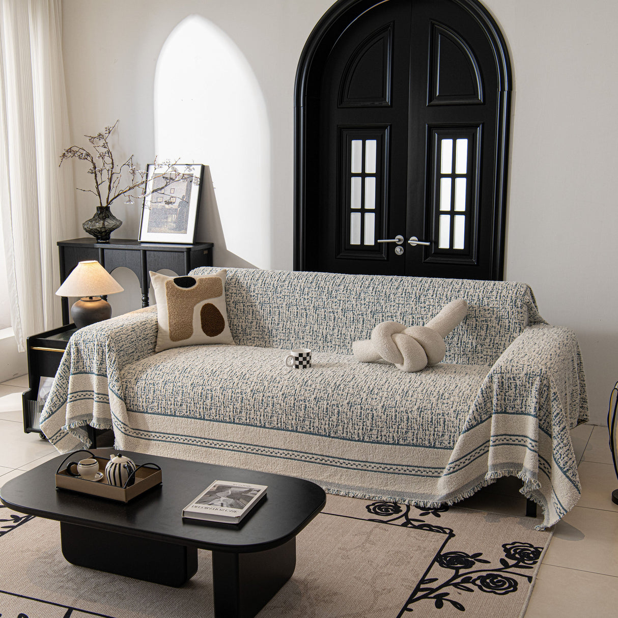 Textured Woven Furniture Protector for Couch, Rustic Farmhouse Sofa Throw Blanket