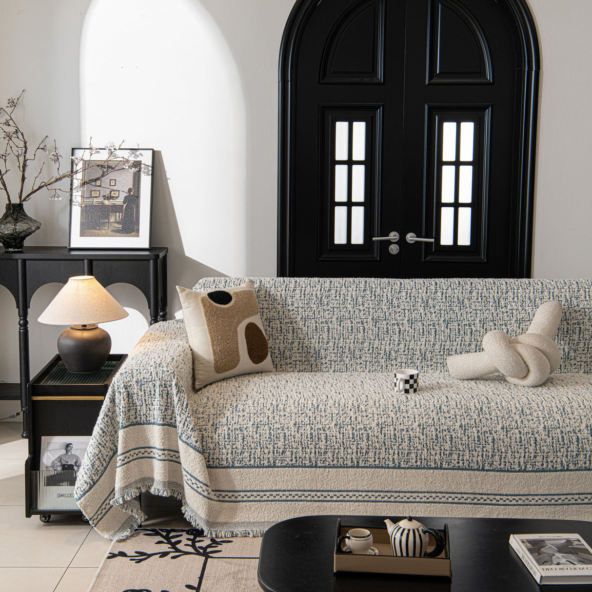 Textured Woven Furniture Protector for Couch, Rustic Farmhouse Sofa Throw Blanket