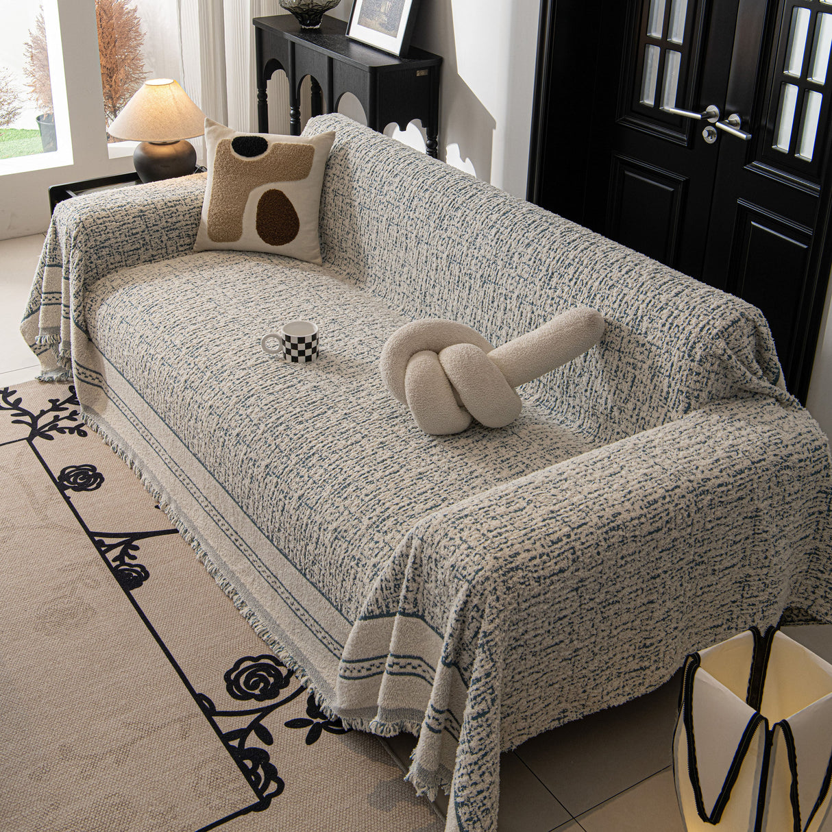 Textured Woven Furniture Protector for Couch, Rustic Farmhouse Sofa Throw Blanket