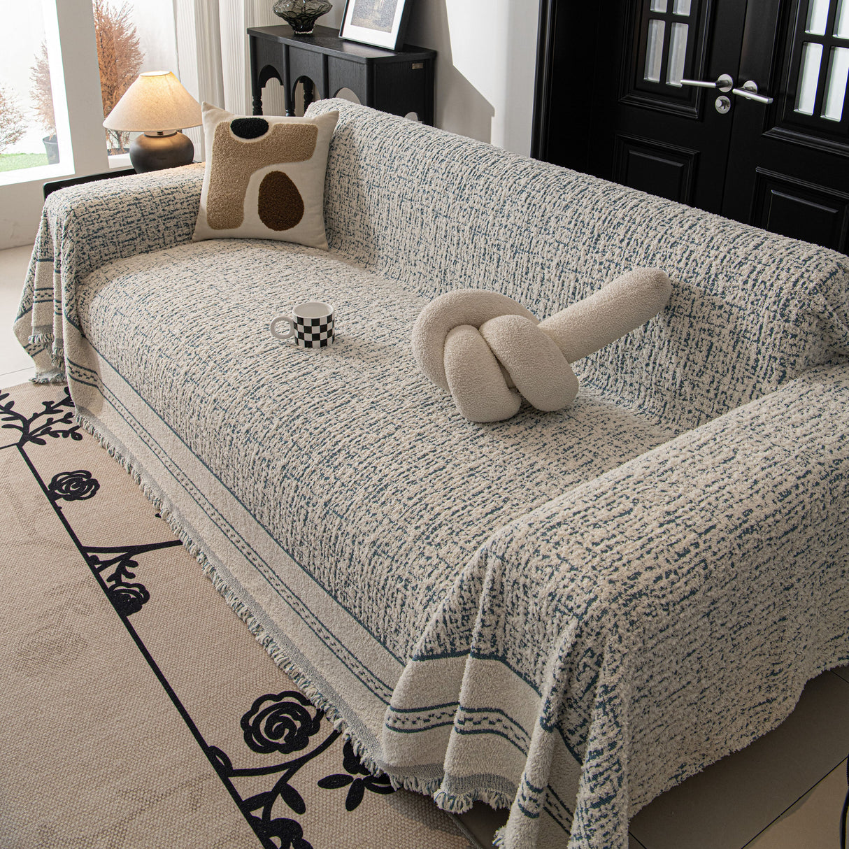 Textured Woven Furniture Protector for Couch, Rustic Farmhouse Sofa Throw Blanket