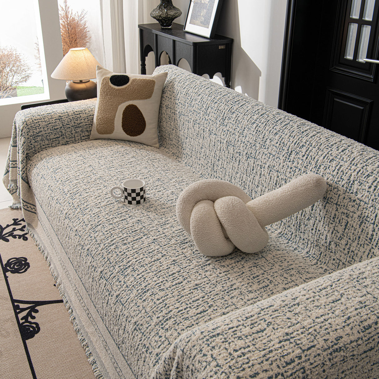 Textured Woven Furniture Protector for Couch, Rustic Farmhouse Sofa Throw Blanket