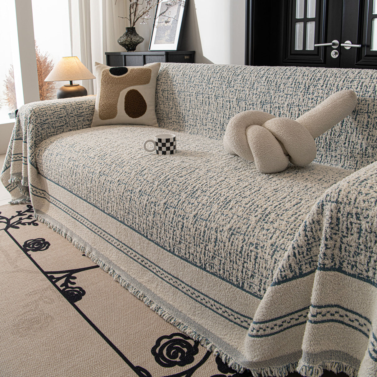 Textured Woven Furniture Protector for Couch, Rustic Farmhouse Sofa Throw Blanket