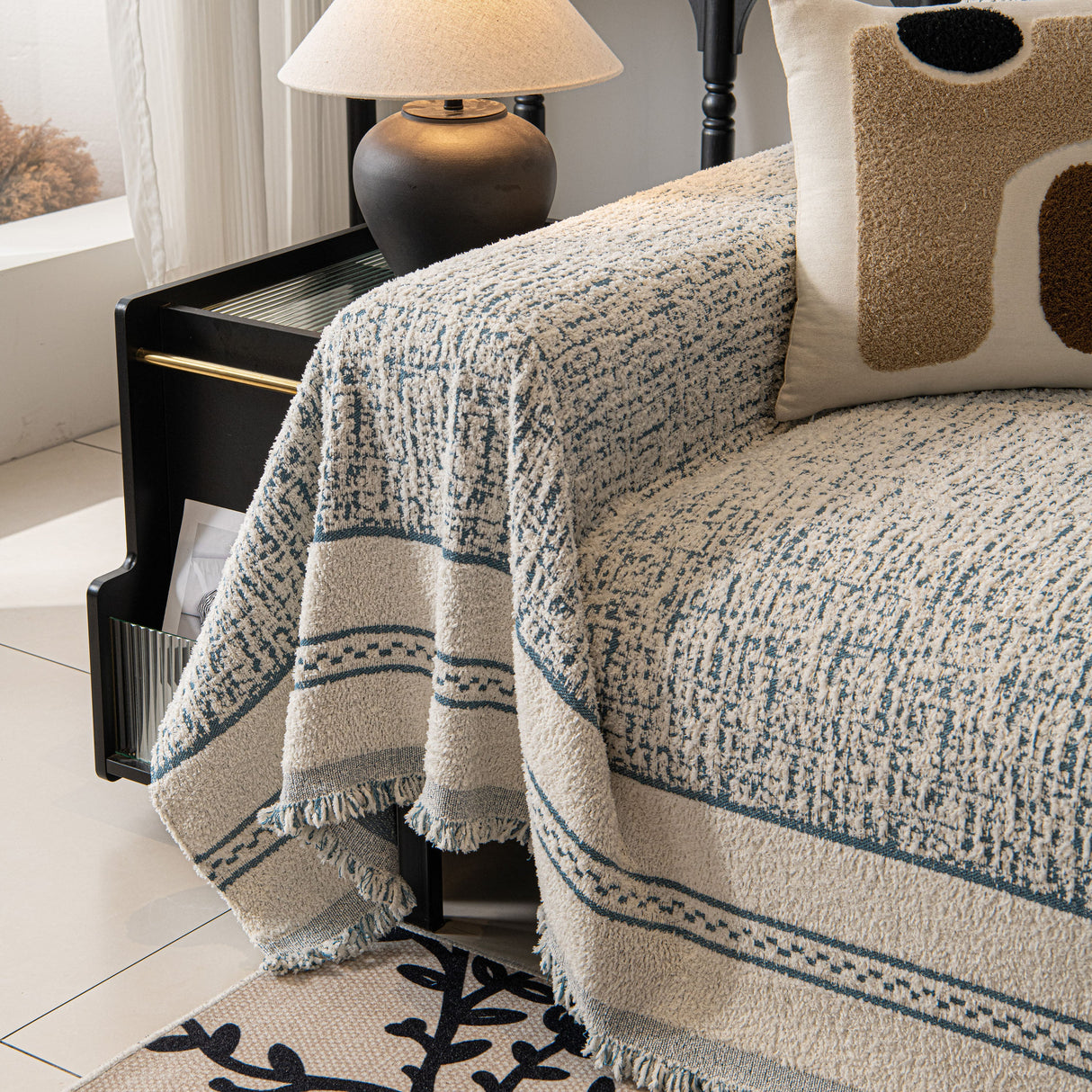 Textured Woven Furniture Protector for Couch, Rustic Farmhouse Sofa Throw Blanket