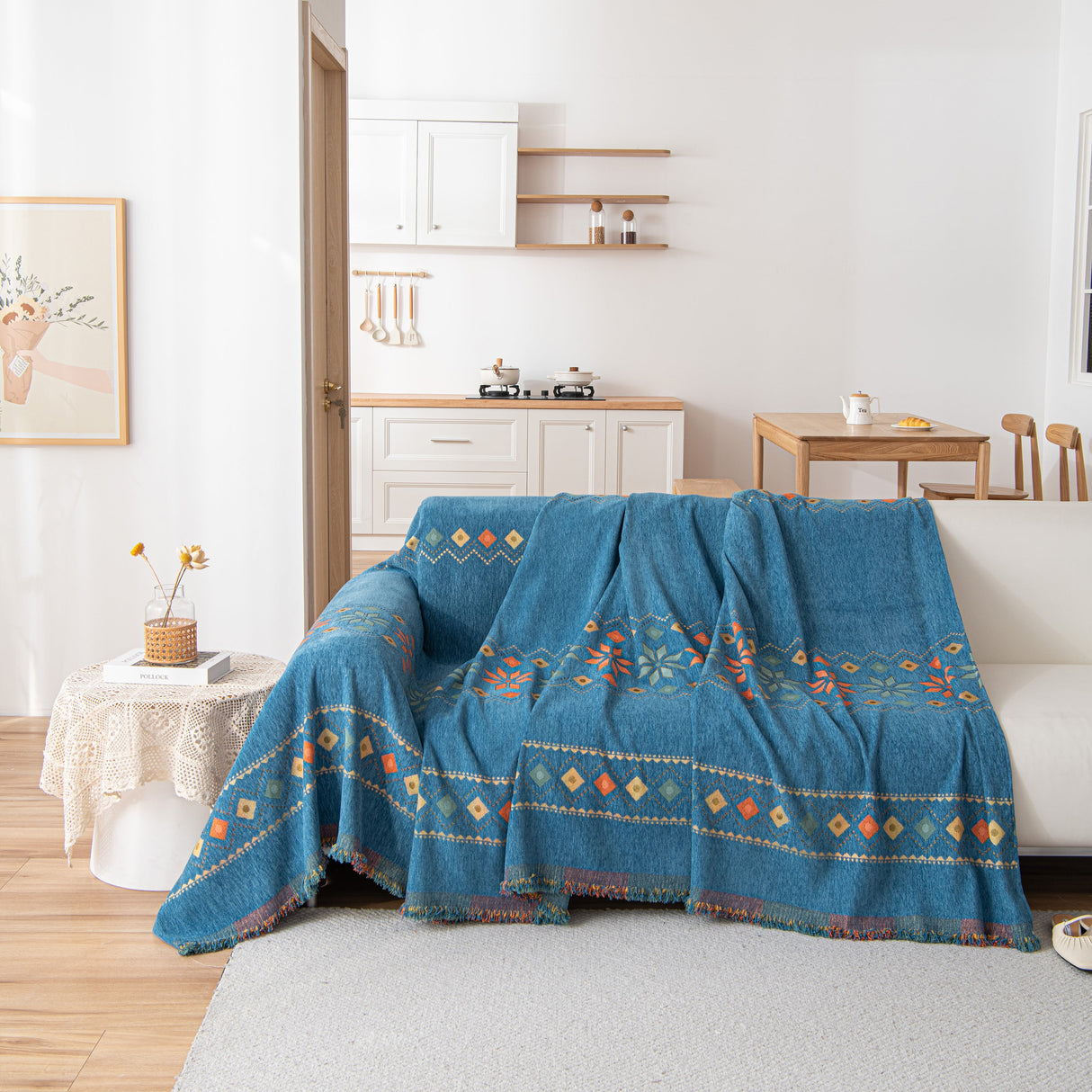 Bohemian Geometric Sofa Throw Cover, Cozy & Protective Ethnic-Inspired Couch Cover