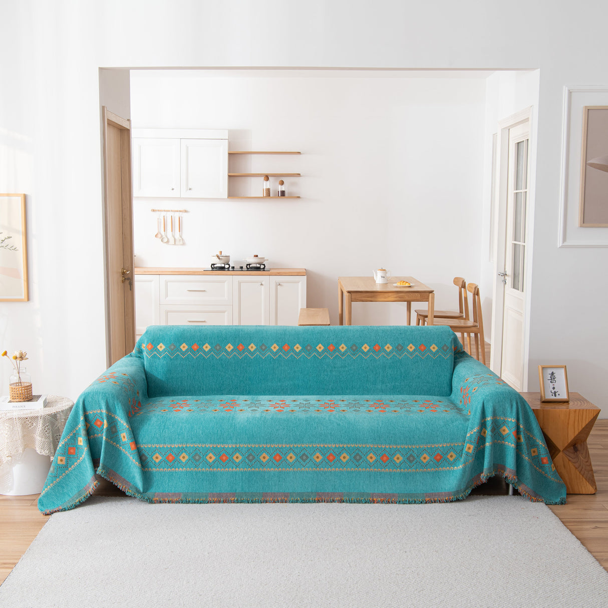 Bohemian Geometric Sofa Throw Cover, Cozy & Protective Ethnic-Inspired Couch Cover