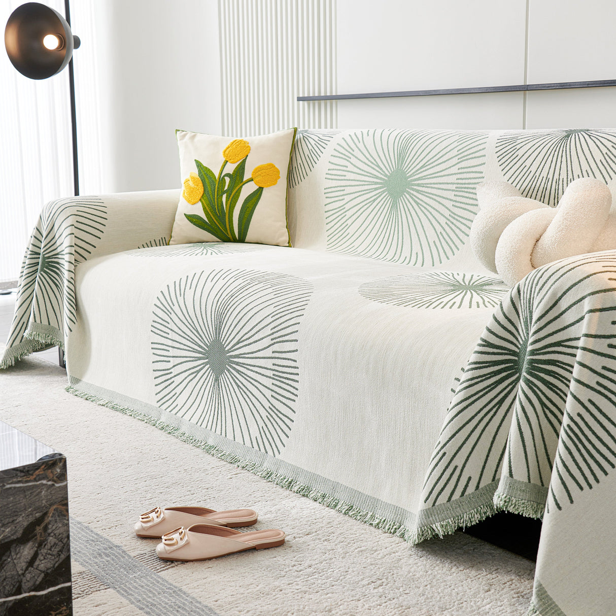 Dandelion Reversible Striped Couch Throw Cover for Living Room Pet Sofa Slipcovers Couch Protector