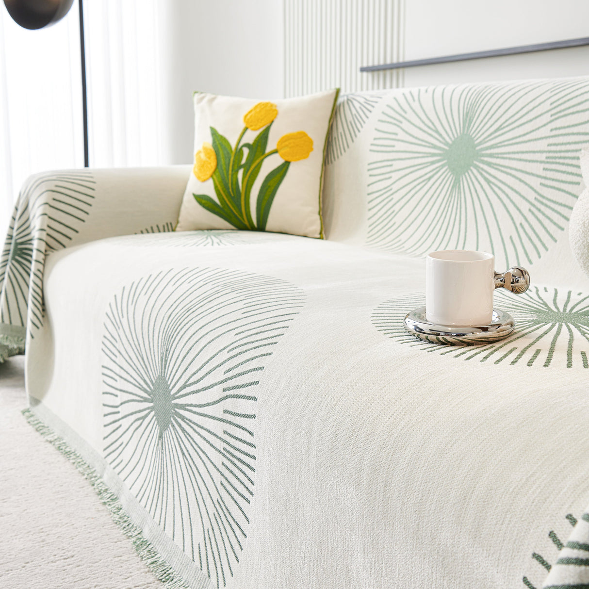 Dandelion Reversible Striped Couch Throw Cover for Living Room Pet Sofa Slipcovers Couch Protector