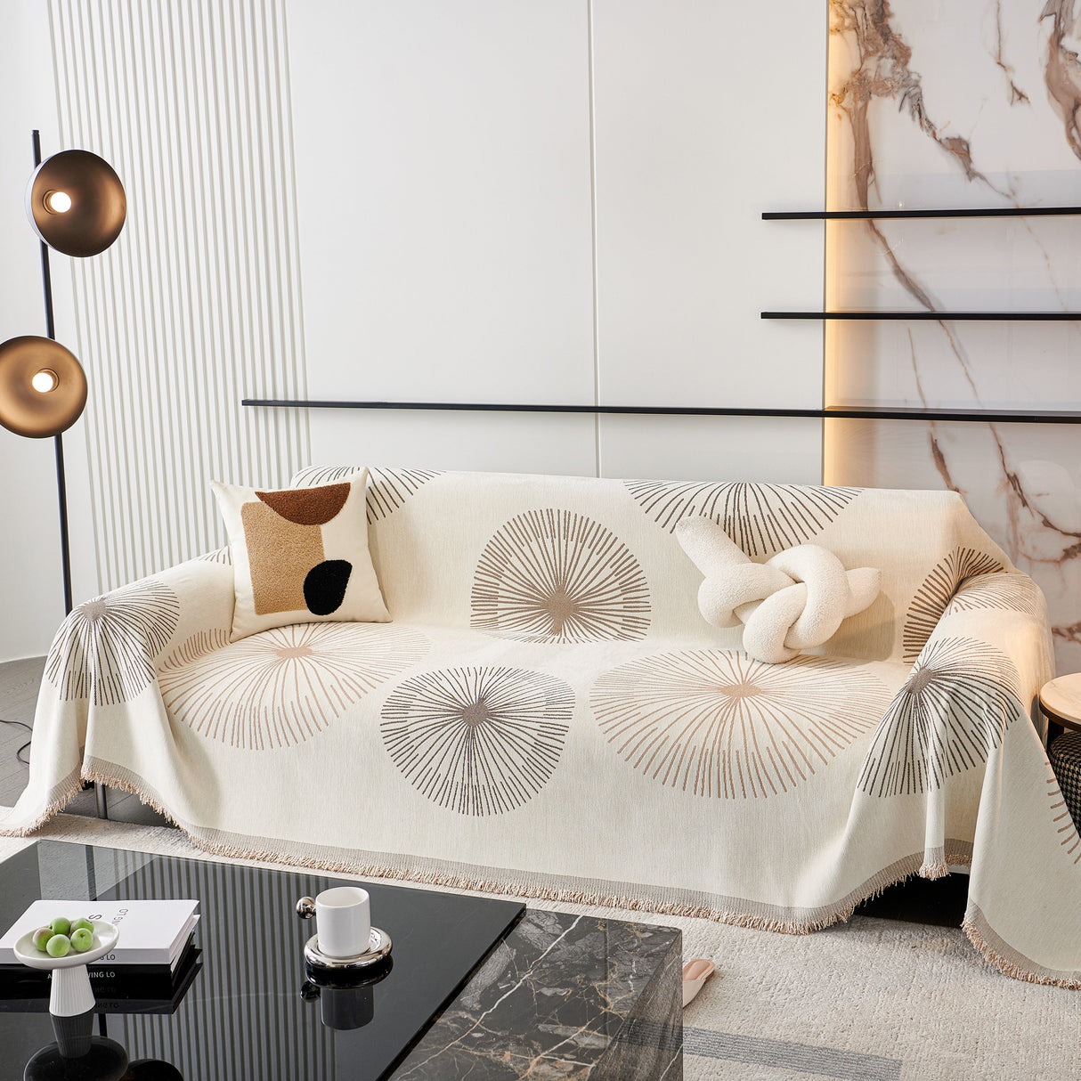 Dandelion Reversible Striped Couch Throw Cover for Living Room Pet Sofa Slipcovers Couch Protector