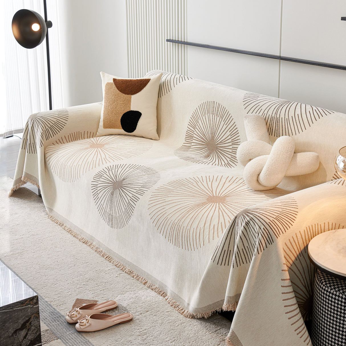 Dandelion Reversible Striped Couch Throw Cover for Living Room Pet Sofa Slipcovers Couch Protector