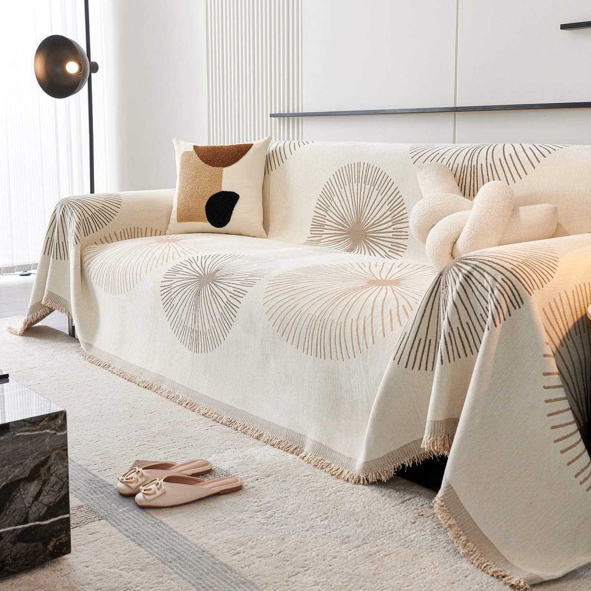 Dandelion Reversible Striped Couch Throw Cover for Living Room Pet Sofa Slipcovers Couch Protector