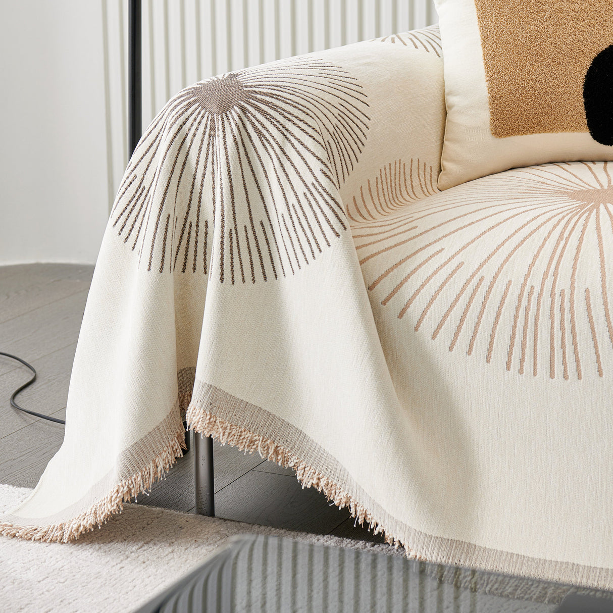 Dandelion Reversible Striped Couch Throw Cover for Living Room Pet Sofa Slipcovers Couch Protector