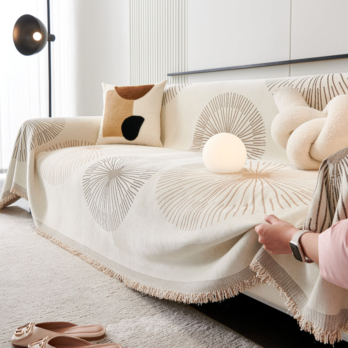 Dandelion Reversible Striped Couch Throw Cover for Living Room Pet Sofa Slipcovers Couch Protector