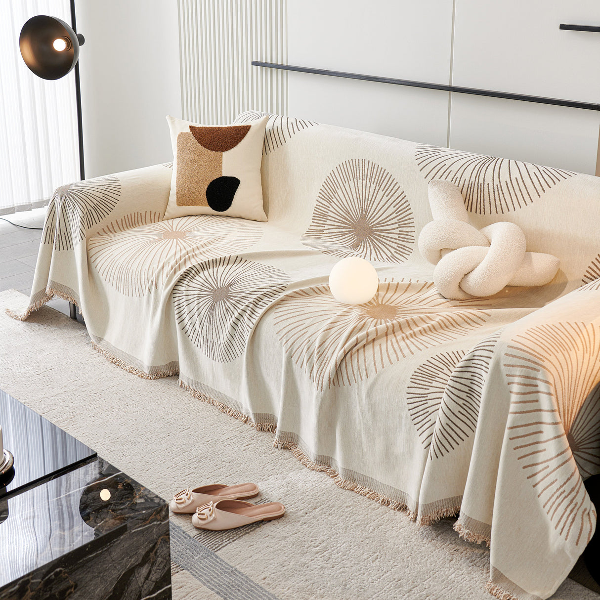 Dandelion Reversible Striped Couch Throw Cover for Living Room Pet Sofa Slipcovers Couch Protector