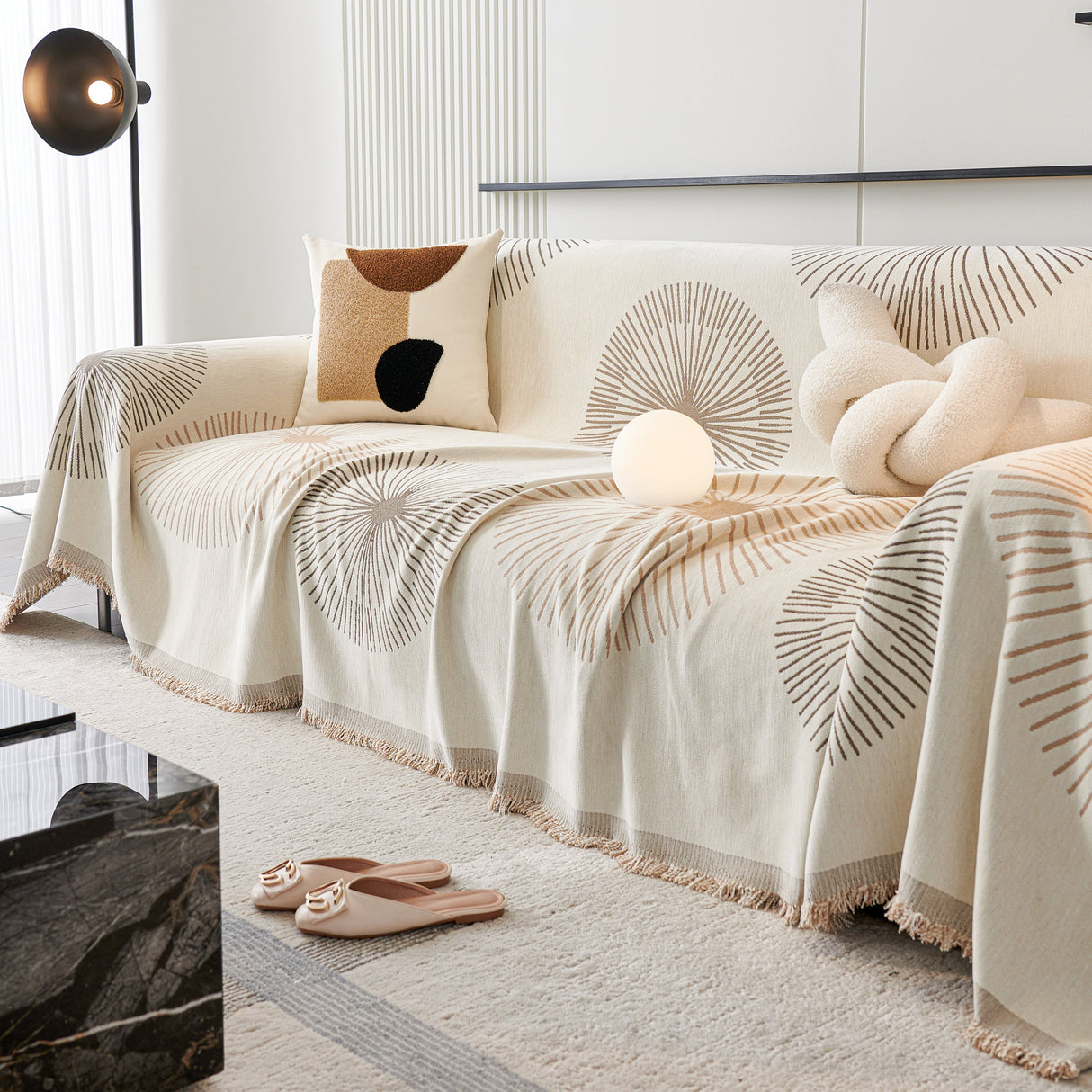 Dandelion Reversible Striped Couch Throw Cover for Living Room Pet Sofa Slipcovers Couch Protector