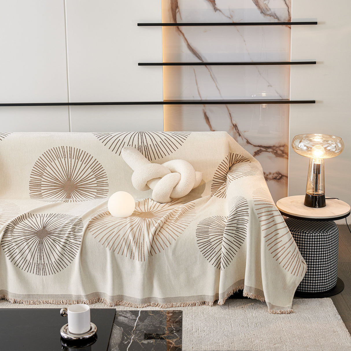 Dandelion Reversible Striped Couch Throw Cover for Living Room Pet Sofa Slipcovers Couch Protector