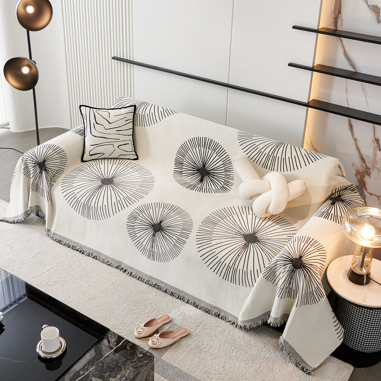 Dandelion Reversible Striped Couch Throw Cover for Living Room Pet Sofa Slipcovers Couch Protector