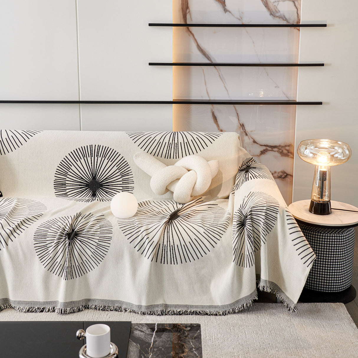 Dandelion Reversible Striped Couch Throw Cover for Living Room Pet Sofa Slipcovers Couch Protector