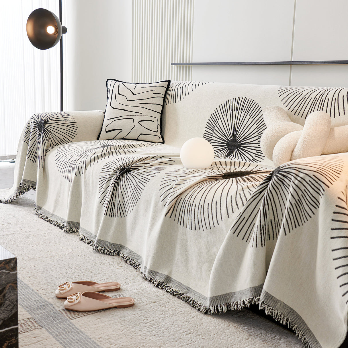 Dandelion Reversible Striped Couch Throw Cover for Living Room Pet Sofa Slipcovers Couch Protector