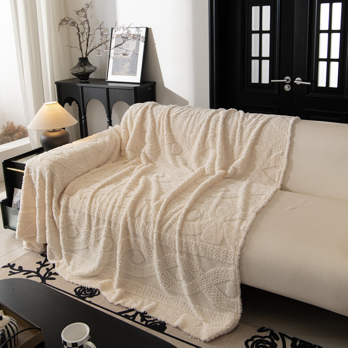 Soft Plush Fleece Throw Blanket for Couch Solid Cute Warm Couch Cover Blanket for Winter