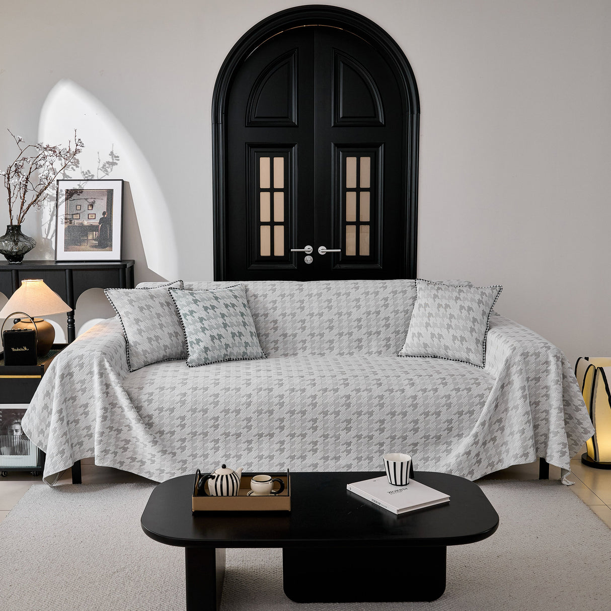 Houndstooth Non Slip Sofa Covers for Sofas Luxury Extra Large Blanket to Cover Couch