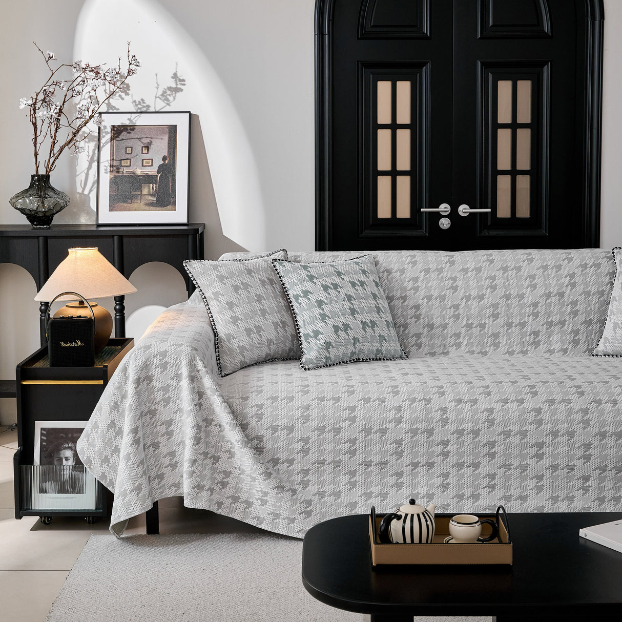 Houndstooth Non Slip Sofa Covers for Sofas Luxury Extra Large Blanket to Cover Couch