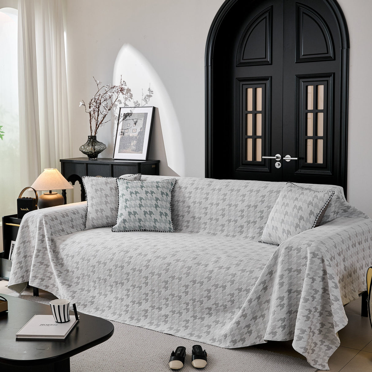 Houndstooth Non Slip Sofa Covers for Sofas Luxury Extra Large Blanket to Cover Couch