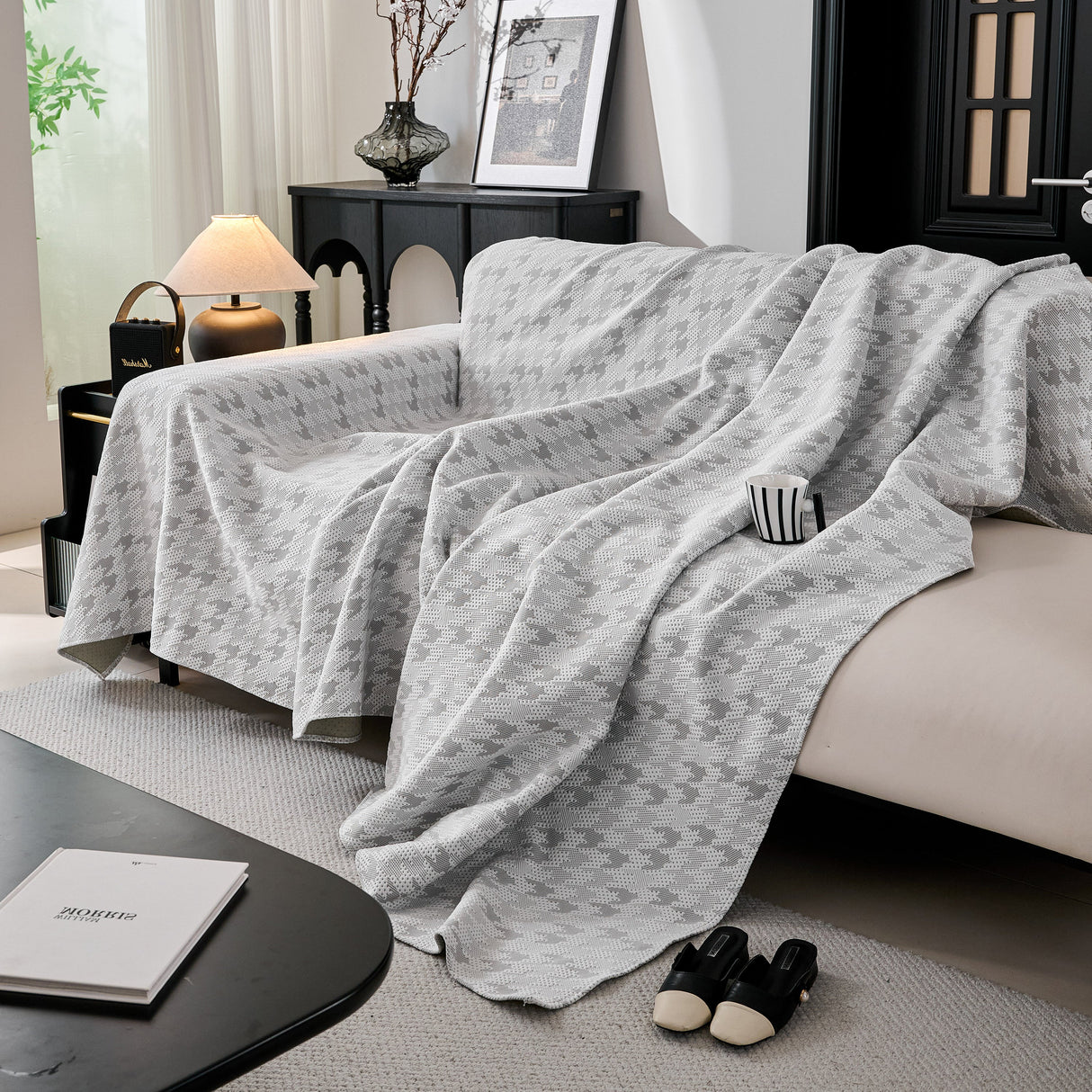 Houndstooth Non Slip Sofa Covers for Sofas Luxury Extra Large Blanket to Cover Couch