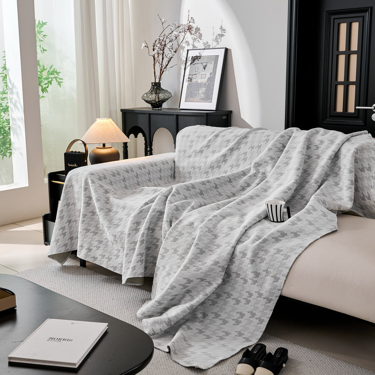 Houndstooth Non Slip Sofa Covers for Sofas Luxury Extra Large Blanket to Cover Couch